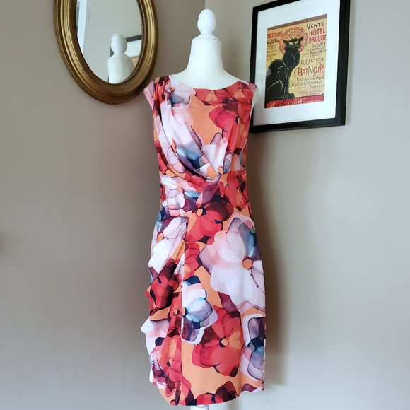 Eva Franco Dresses & Skirts - Eva Franco Floral Print Shirred Sleeveless Dress Size 8